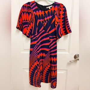 Nanette Lepore Bold Red Blue and Purple Flutter Sleeve Dress Size 0